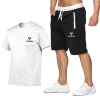 summer 2022 100 cotton mens two piece activewear t shirt and shorts short sleeve activewear casual fitness set