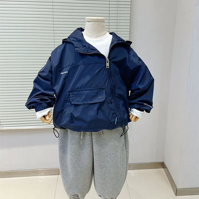 New Children's Jacket Spring and Autumn Boys And Girl Jacket Oblique Zipper Hooded Coat Korean Windbreaker
