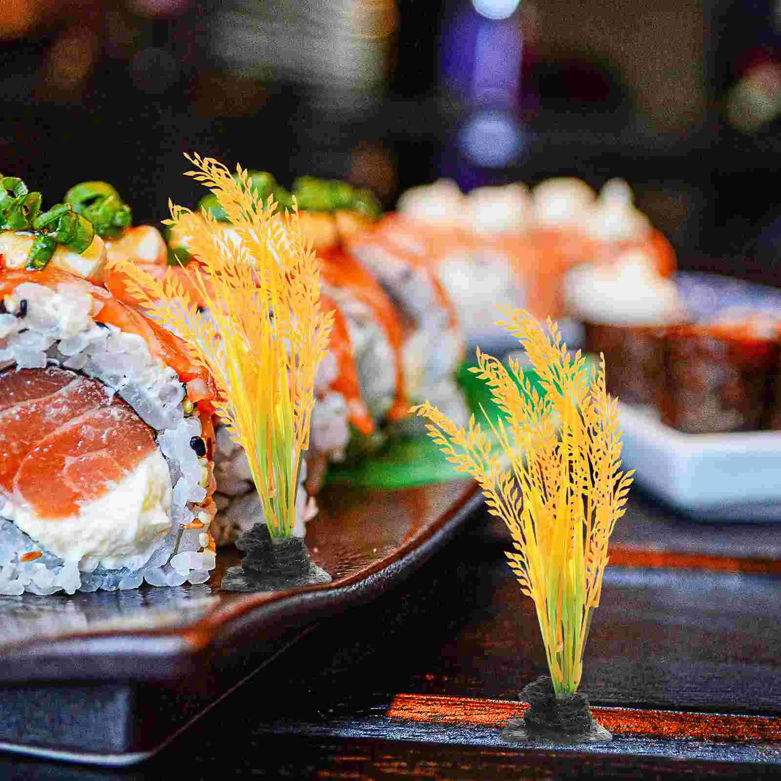 

2 Pcs Ornaments Faux Wheat Stalks Fish Tank Sushi Dish Decorations Table Centerpiece Sushi Plate Wheat Sushi Dish Ornament