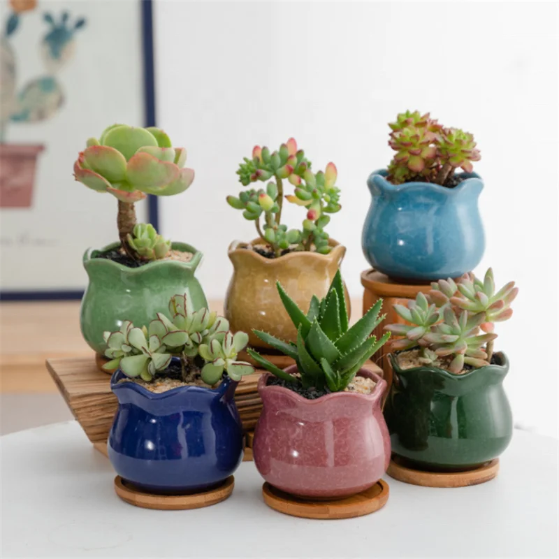 

Home decor luxury cracked ceramic flower pot set potted plant desktop bedroom decor