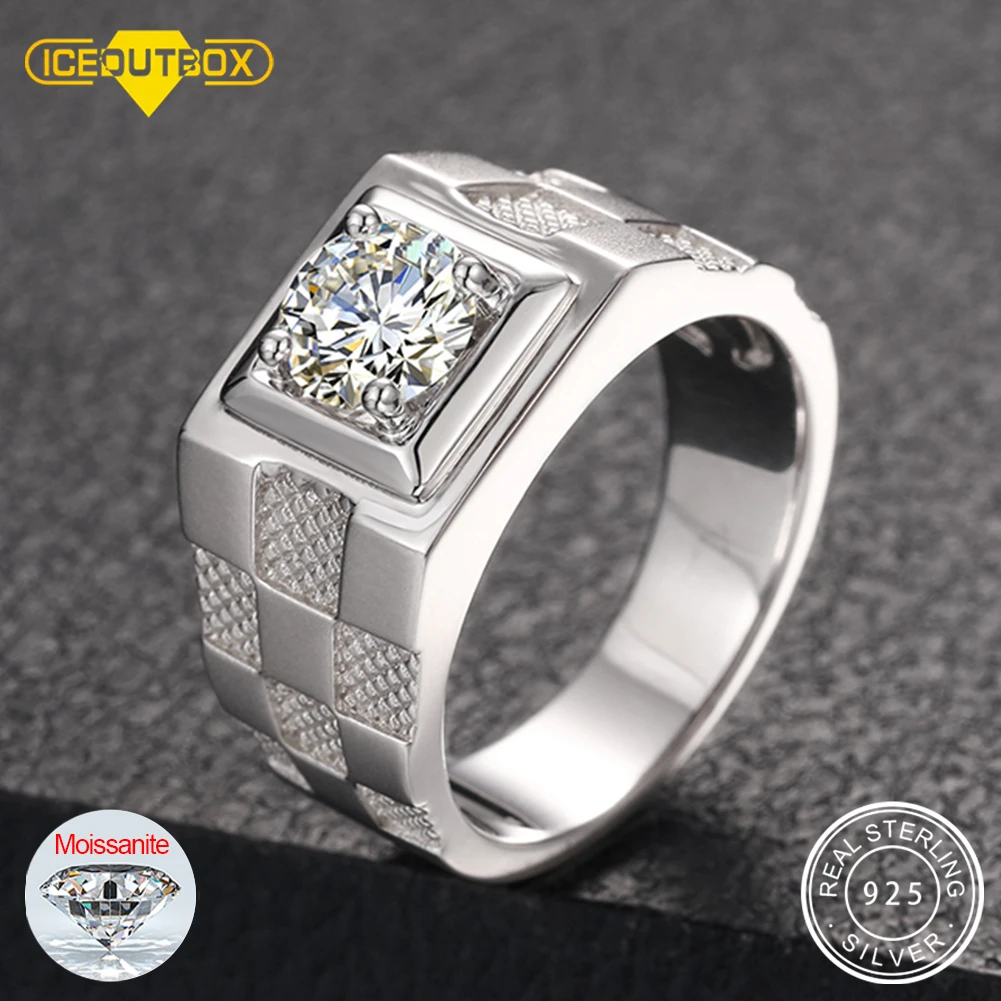 

Moissanite Men's Ring Rhombus 925 Sterling Silver Luxury Firecolour Diamond Substitute Wedding Rings Hip Hop Jewelry Gifts