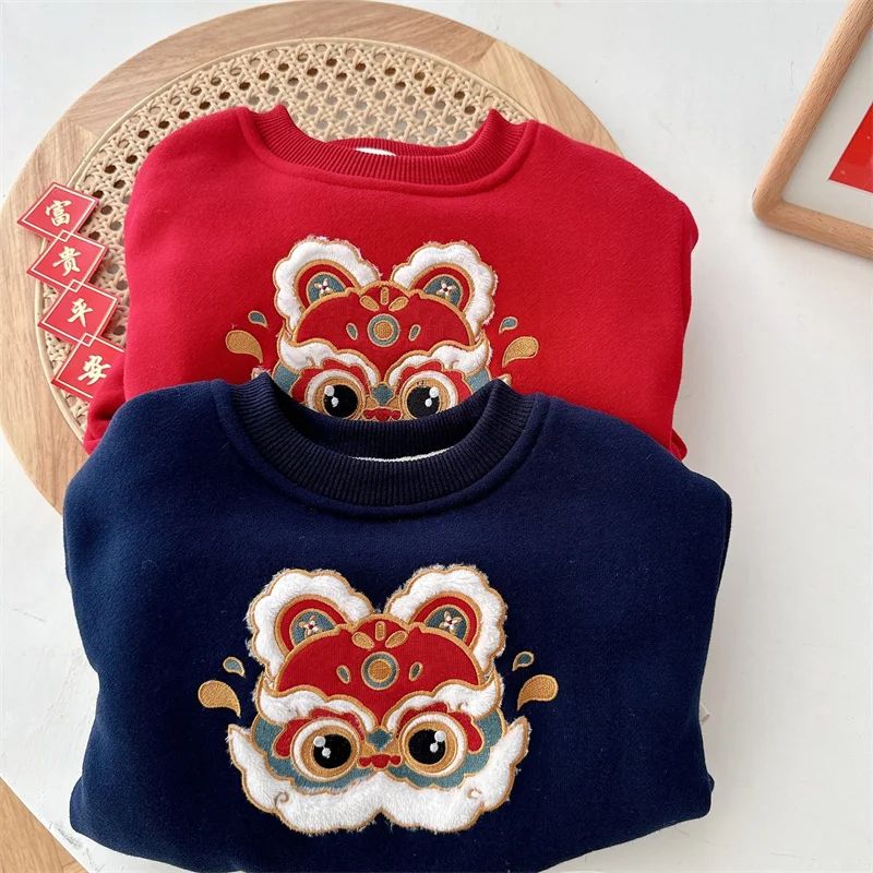 Детская одежда рубашки в китайском стиле новогодний пуловер с длинными рукавами