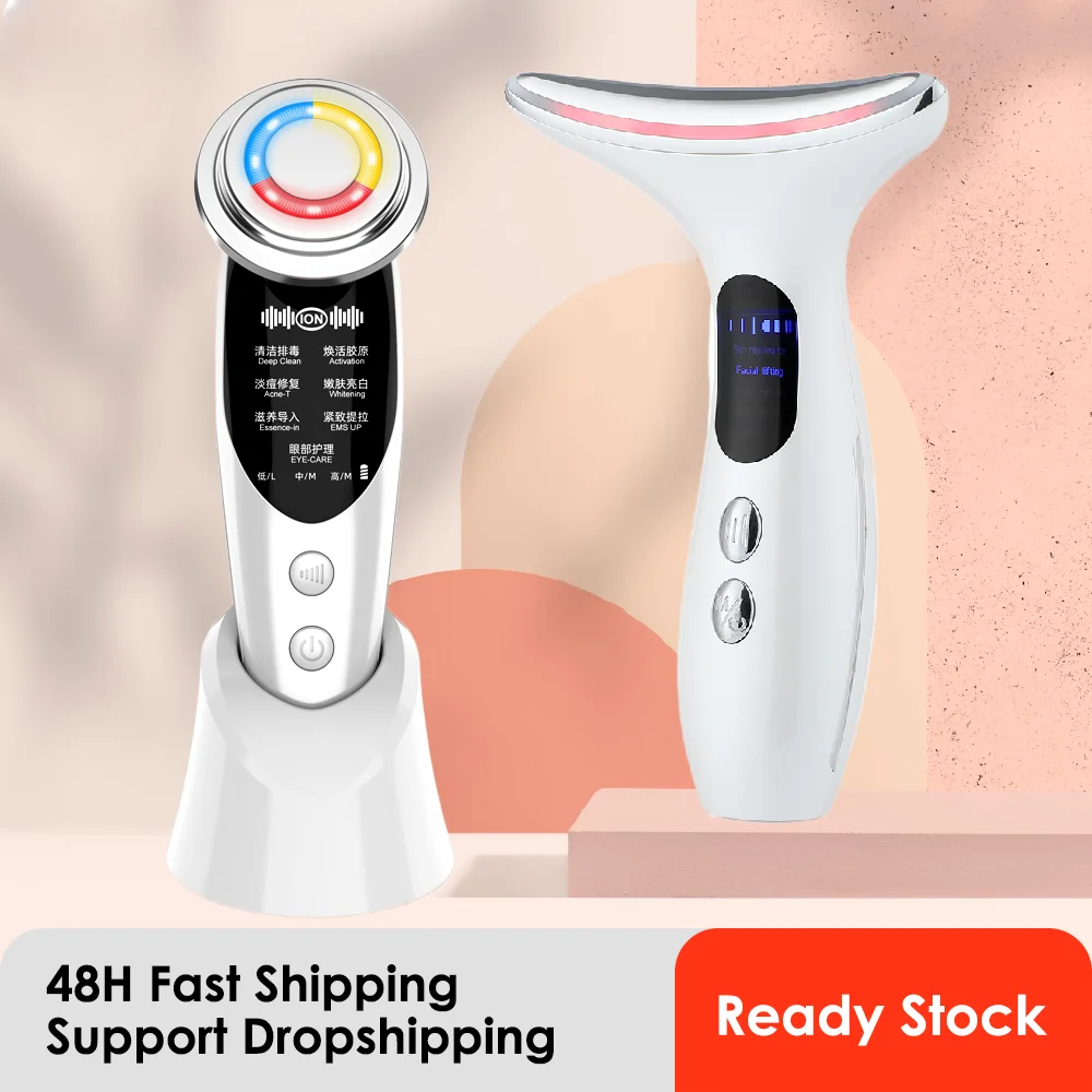 

7in1 EMS Face Massager Lifting Beauty LED Face Skin +3 Colors LED Facial Neck Massager Photon Therapy Heating Wrinkle Removal