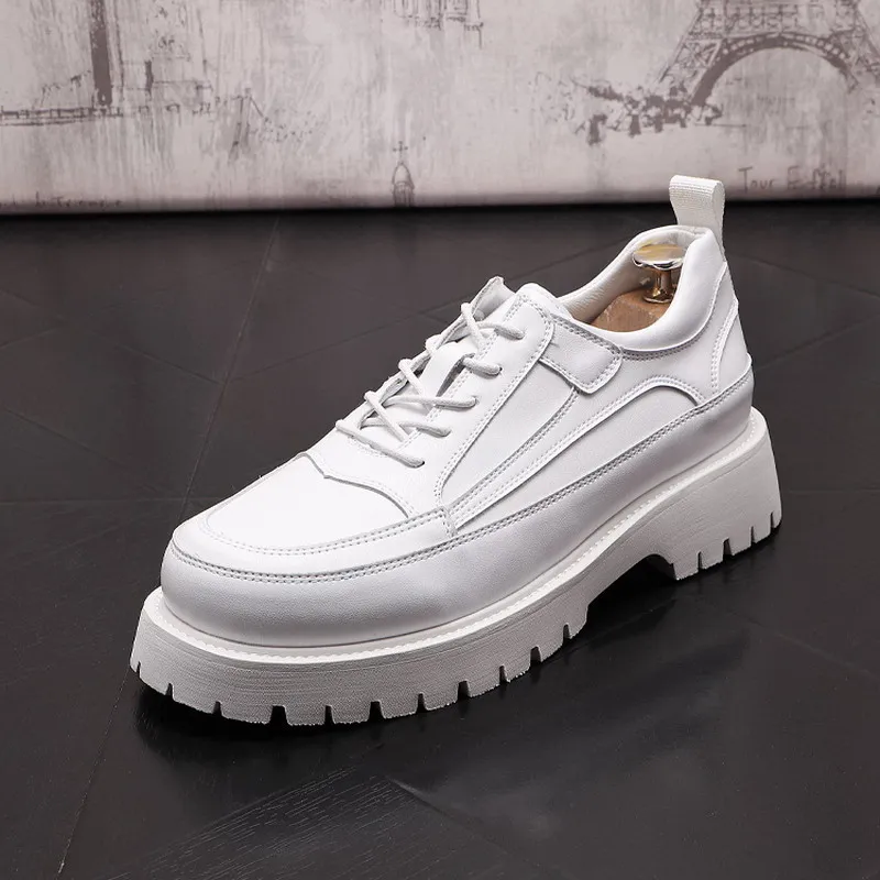 

Concise Mens White Dress Shoes Round Toe Lace Up Height Increasing British Male PU Leather Business Leisure Zapatos ERRFC