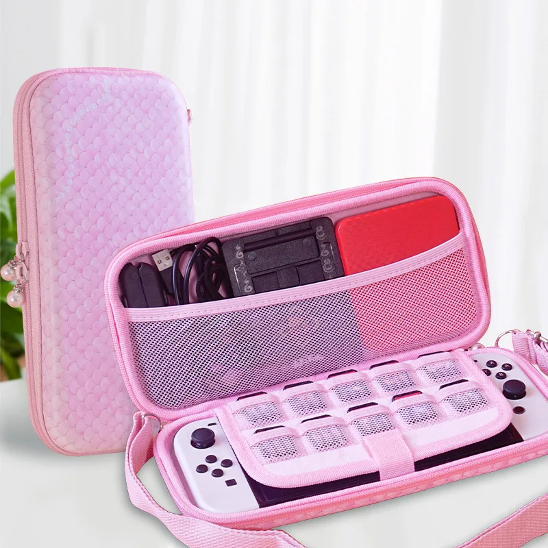 

for Nintendo Switch Game Console Carrying Case Cute Pink Scale Peal Zipper for Nintendo Switch Oled Cover Pouch Protection