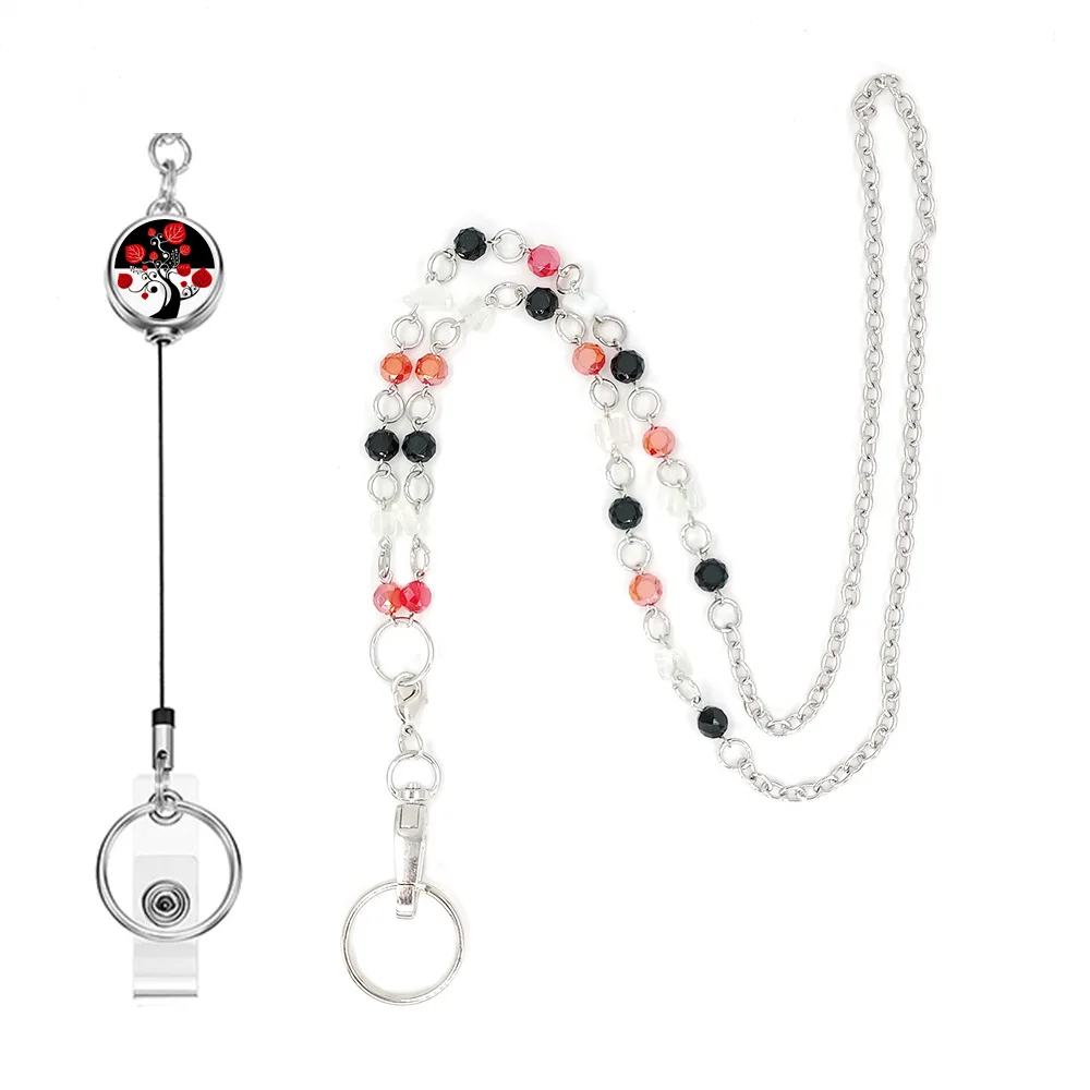 KURSHUNI-collar retráctil con cordón de cuentas de vidrio para mujer, para teléfonos móviles, llaves, tarjeta de identificación, soporte para insignia, cadena de gafas, joyería para el cuello