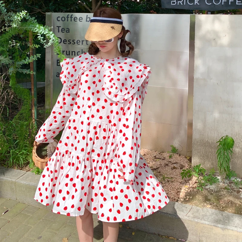 

Plus Size Spring 2022 New Oversized Long Sleeve Dresses For Women Fashion Sweet Round Neck Floral Printing Vestidos Mujer Ins