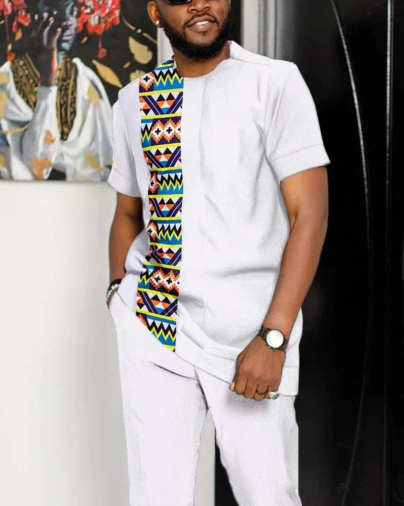 New Hot Selling Summer Men Sports Suit Striped Sweatshirt T-shirt + Trousers 2-piece Set Oversized Trousers Suit Casual Men Suit