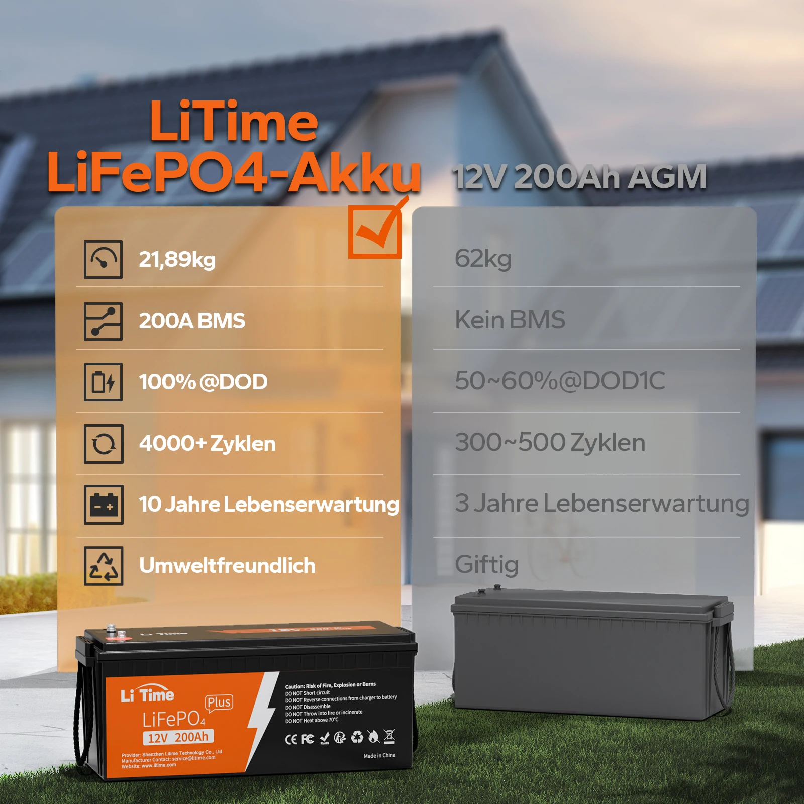 Фото 12 В 200 Ач LiFePO4 Батарея литиевая батарея 2560 Втч 4000+ Zyklen Wohnmobil Solar Boot IP65 5J Belgtie Батареи Au Lithium №3