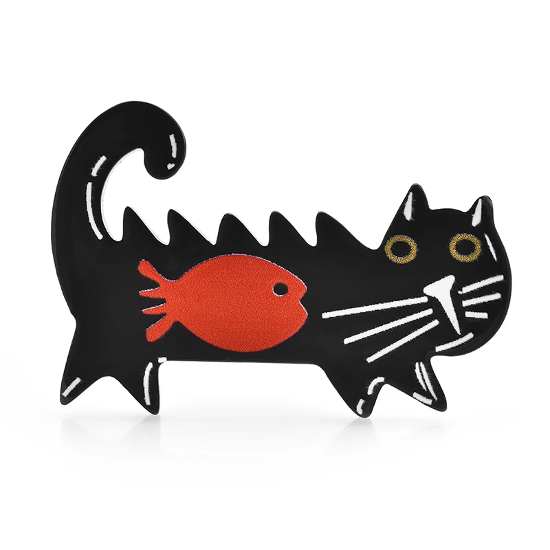 

Wuli&baby Acrylic Cute Cat Brooches For Women Unisex Want Eat Fish Cat Pets Animal Party Casual Brooch Pins Gifts