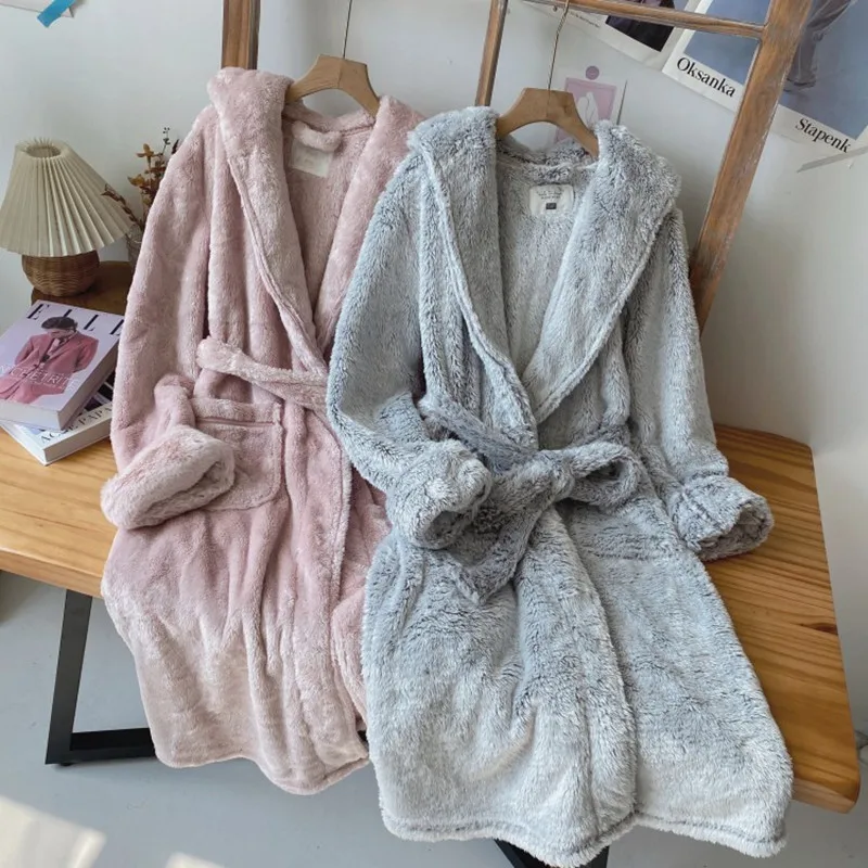 Loves Woman Robe Long Sleeve Men Coral Velvet Winter Robe Warm Comfortable And Soft Sleep Dress