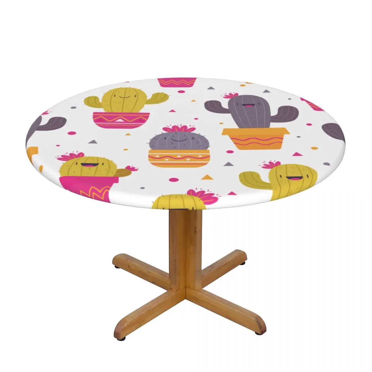 

Modern Round Table Cover Stretch Tablecloth Cute Cactus Home Decorative Table Cloth