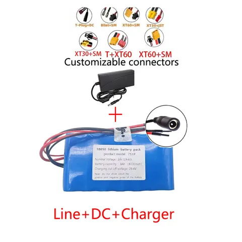 🔋 Перезаряжаемые самокаты, игрушки и велосипеды 29,4 В со встроенным BMS, литий-ионный аккумулятор 24 В 7S1P 8000 мАч 18650, настраиваемый