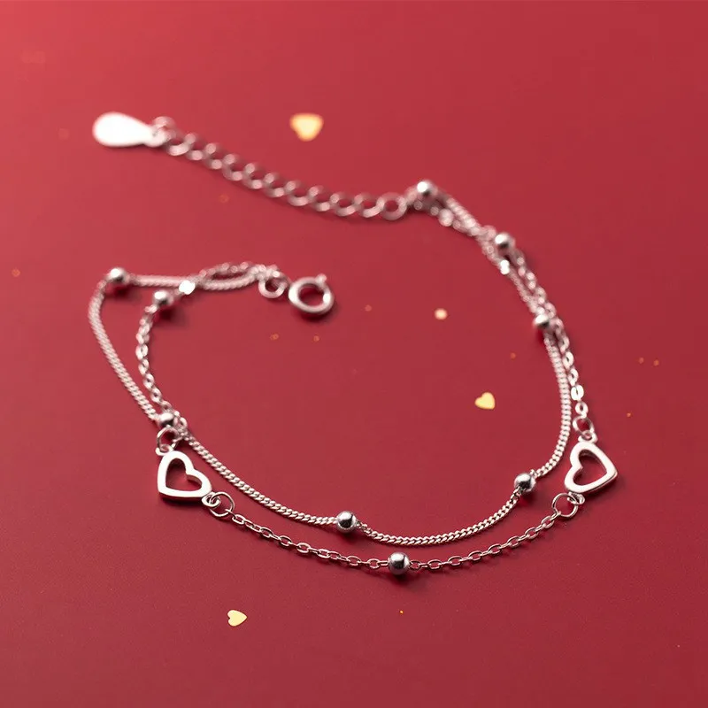 

925Silver Love Heart Bracelets Chain Charm Women women's korean style sweet love bracelet Party Jewelry Bangle Adjustable