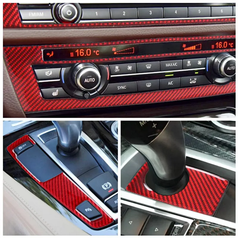 Купи Red Carbon Fiber Stickers Car Interior Modification Cover Trim Strips For BMW 5 Series 528 525li F10 Car Inner Accessories за 480 рублей в магазине AliExpress