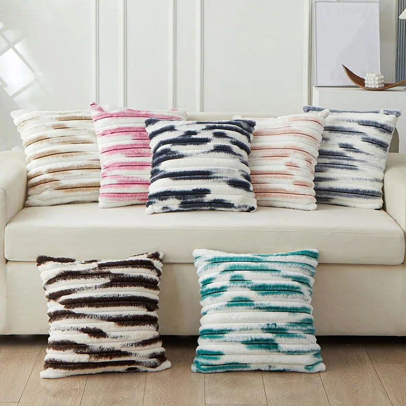 

1pcs Bedroom Plush Throw Pillow Pillow Cover Cushion Cover Stripe Print Car Sofa Cushion Cover Decoration