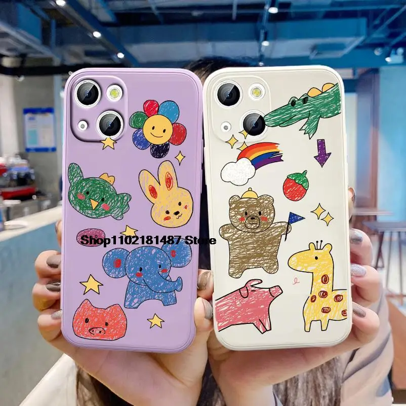 

Couple cartoon Rabbit Graffiti Phone Case For iPhone 14 13 12 11 Pro Max Mini XS X XR 7 8 Plus Luxury Soft Silicone bumper Case