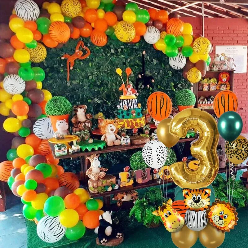 

Разноразмерные воздушные шары серии животных джунглей для детского дня рождения, аксессуары для украшения льва, тигра, жирафа, детские игрушки