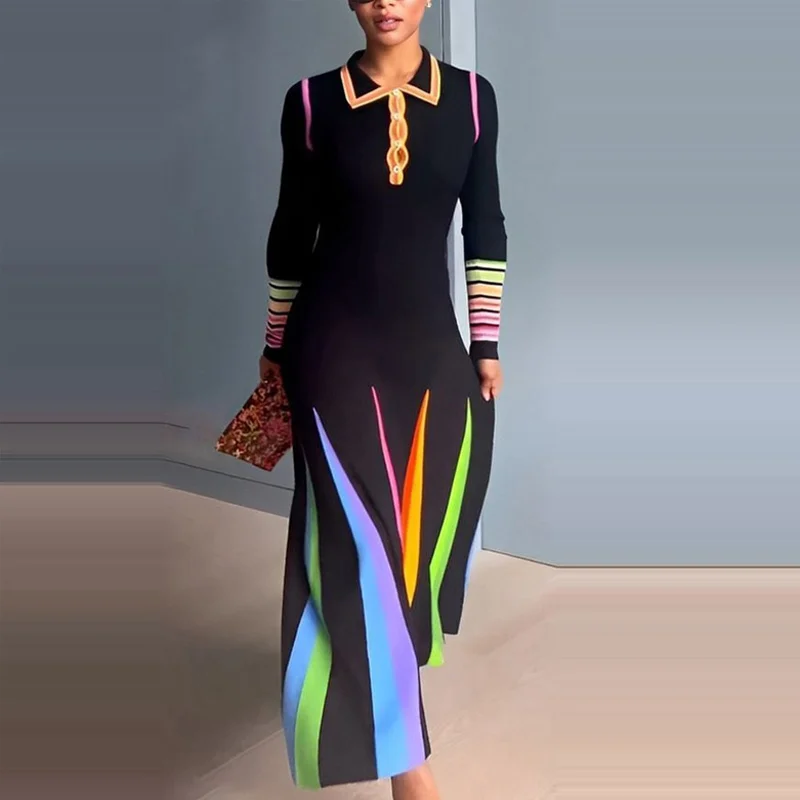 

Элегантное облегающее платье с лацканами в стиле пэчворк, Новинка осени, женское платье макси в британском стиле с принтом, женское длинное вечернее платье 2024