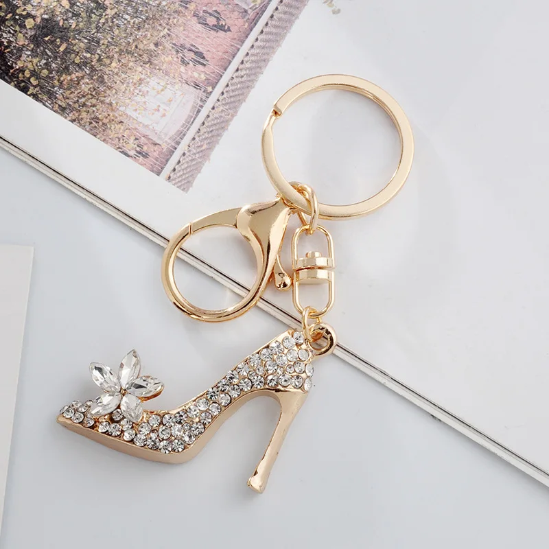 Fashion New Rhinestone Keychain Women Bag Phone Decor Key Holder Crystal High-Heeled Shoe Hanging Pendant Trinket for Ladies