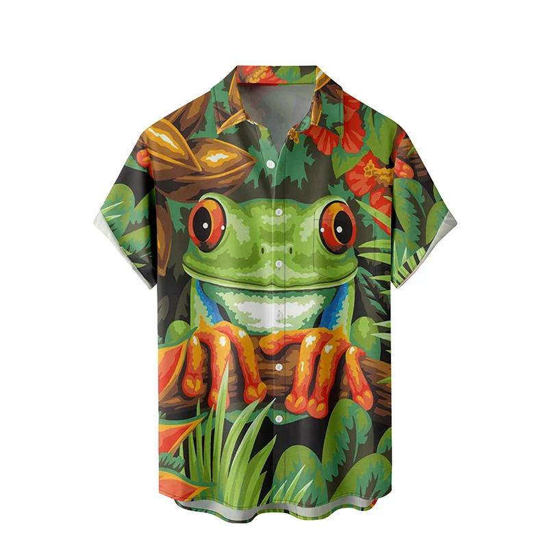 Гавайские рубашки с 3D-принтом лягушки для мужчин свободные мужские повседневные