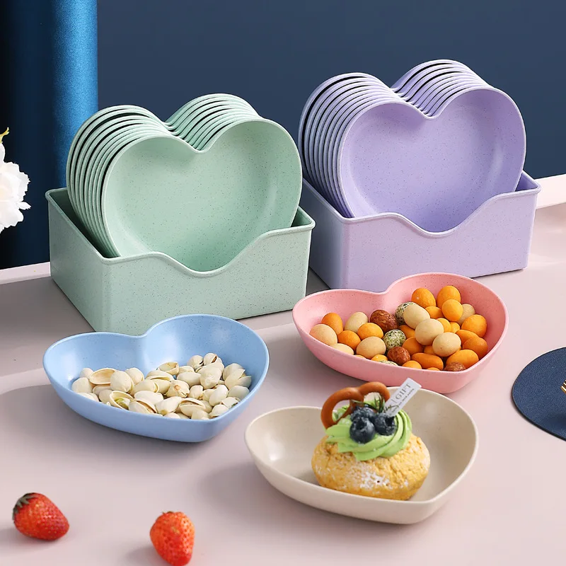 

5PCS Creative Love Heart Spit Bone Dish Household Food Grade Plastic Spit Bone Dish Round Square Set Dining Table Garbage Plate