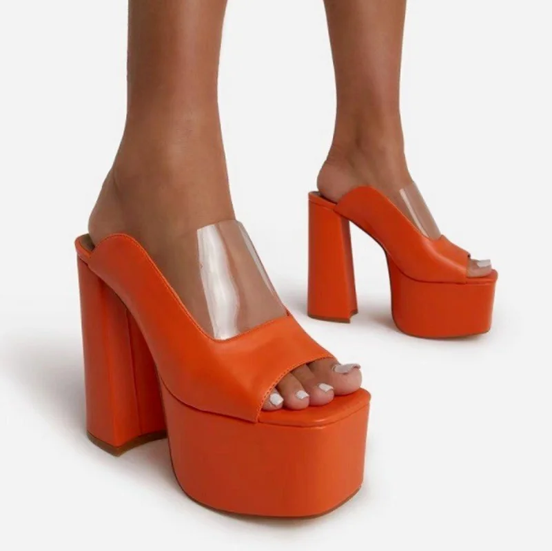 

Сандалии женские прозрачные на толстом каблуке, шлепанцы из ПВХ и кожи, летняя обувь с открытым носком