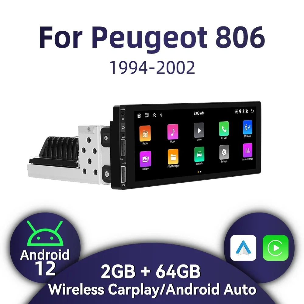 1-диночное радио Android для Peugeot 806 1994-2002 Carplay авторадио авто стерео 6 86 дюйма