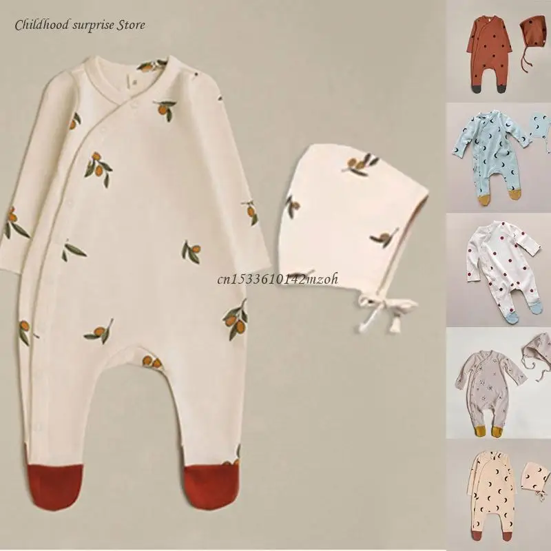 

Комбинезон для младенцев, шапка, унисекс, детский цельный комбинезон на кнопках с длинными рукавами, Прямая поставка