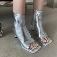 low heels ankle boots for women silver high heels fall ladies stiletto shoes black punk open toe designer boots sandalen damen