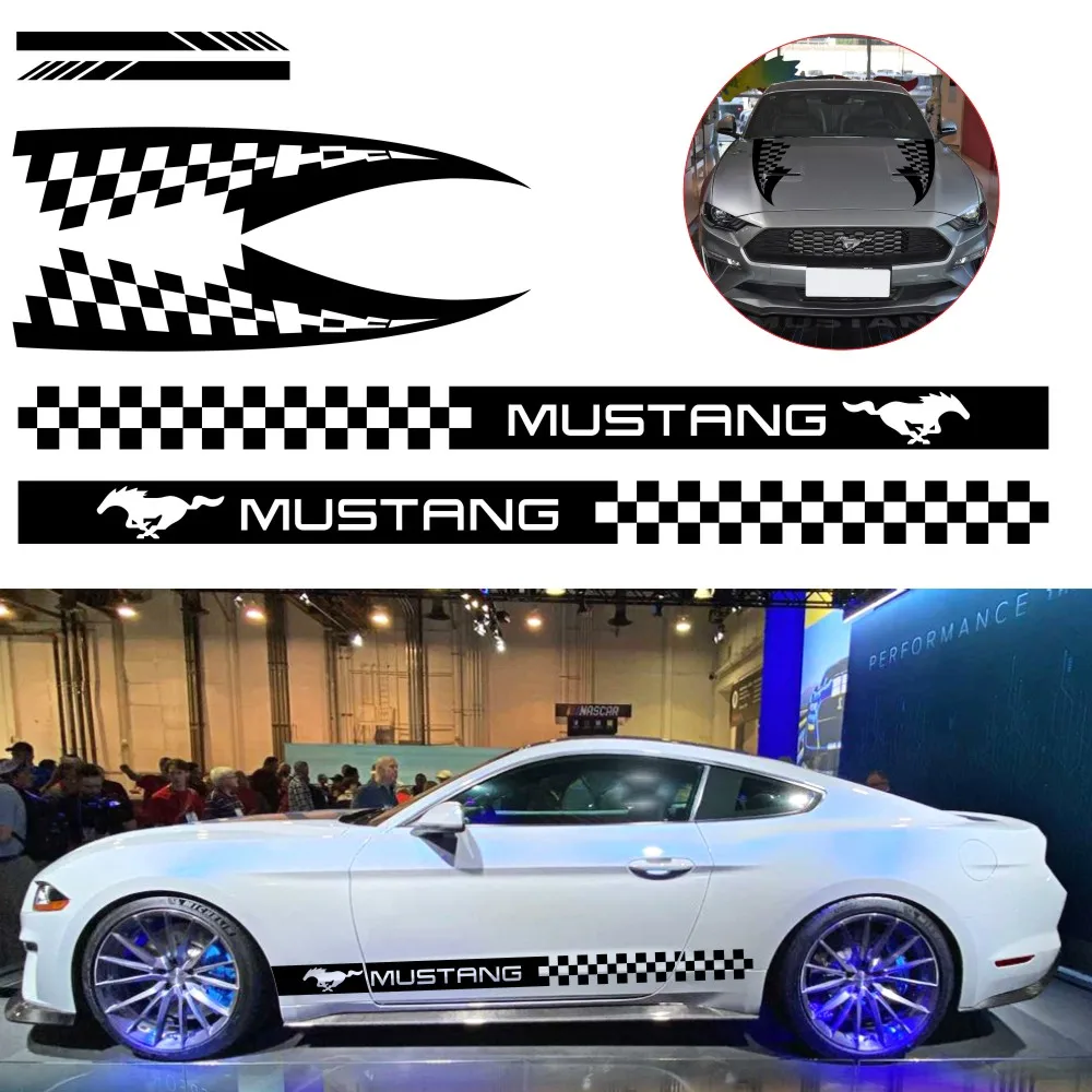 

6PCS Car Full set of striped decals Ford Mustang Ecobosst GT Sports graphics Side door trim Auto Parts Vinyl hood film decals