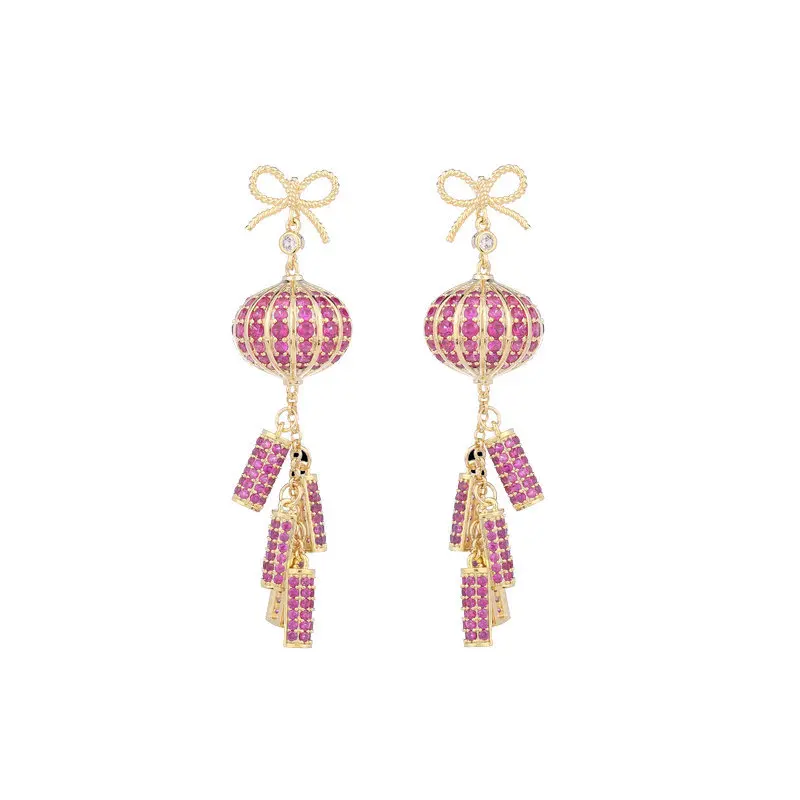 Wedding Party Lantern Tassel Earrings for Women Design Creative Fashion Brand Jewelry Colorful Cubic Zirconia Dangle Earings
