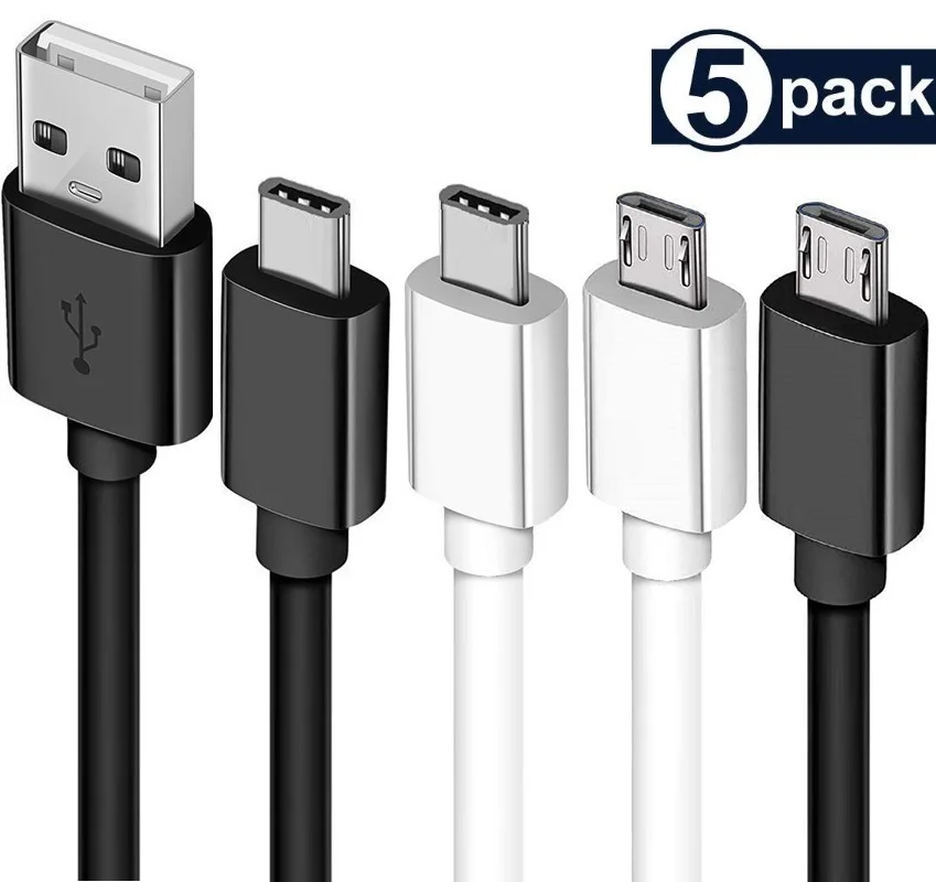 

5Pack 1M 2M 3M Micro USB Cable Type c USb-C Fast Charging Data Charger Cord For Xiaomi Samsung HTC LG Android Phone Cable