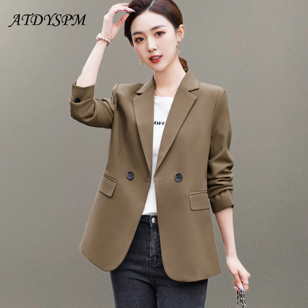 

Women Fashion Double Breasted Back Split Blazer Coat Vintage Notched Collar Long Sleeve Pockets Female Outerwear Chic Tops