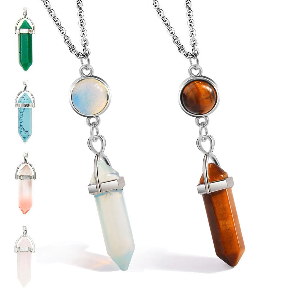 

Hexagonal Column Crystal Pendant Necklace Handmade Natural Stone Clavicle Chain for Women Men Jewelry Accessories Gift