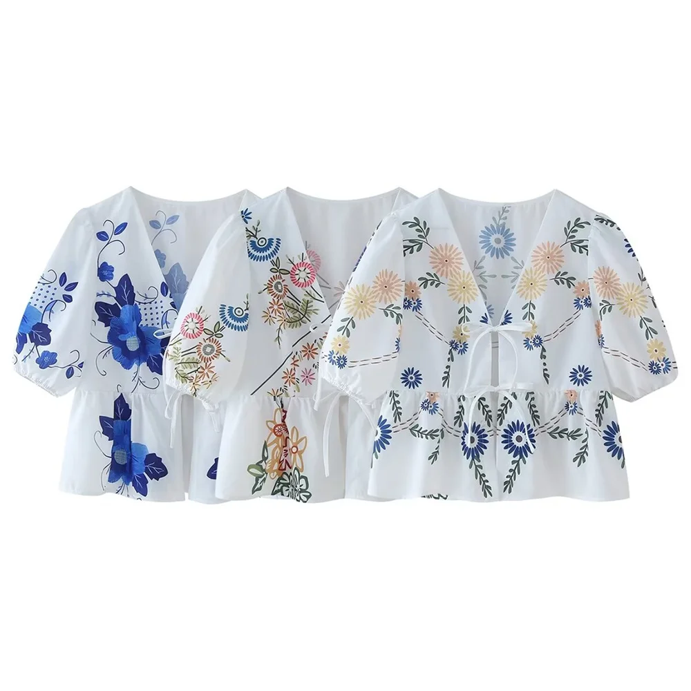 Zach Ailsa Новинка лета 2024 женская модная универсальная рубашка с V-образным вырезом