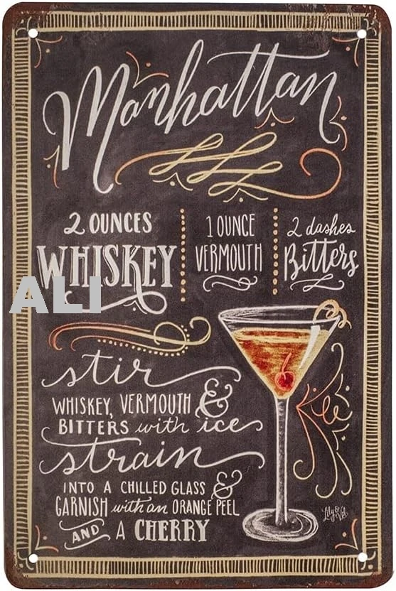 Сокровище Гуль Ретро Металл Манхэттен Спирт Ликер Коктейль Рецепт 8x12 Настенная