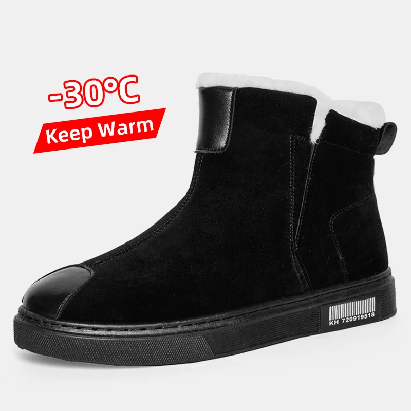 

Men's Winter Boots Snow Ankle Leather Hot Platform Warm Fur Outdoor Rubber Short Walking Luxury Trekking Boots Shoes For Men