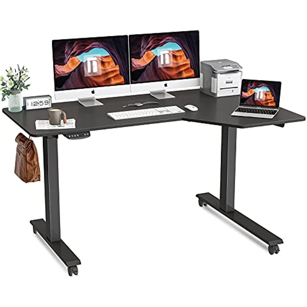 

Reversible L-Shaped Electric Standing Desk, 55 Inch Height Adjustable Stand up Table, Sit Stand Desk with Splice Board