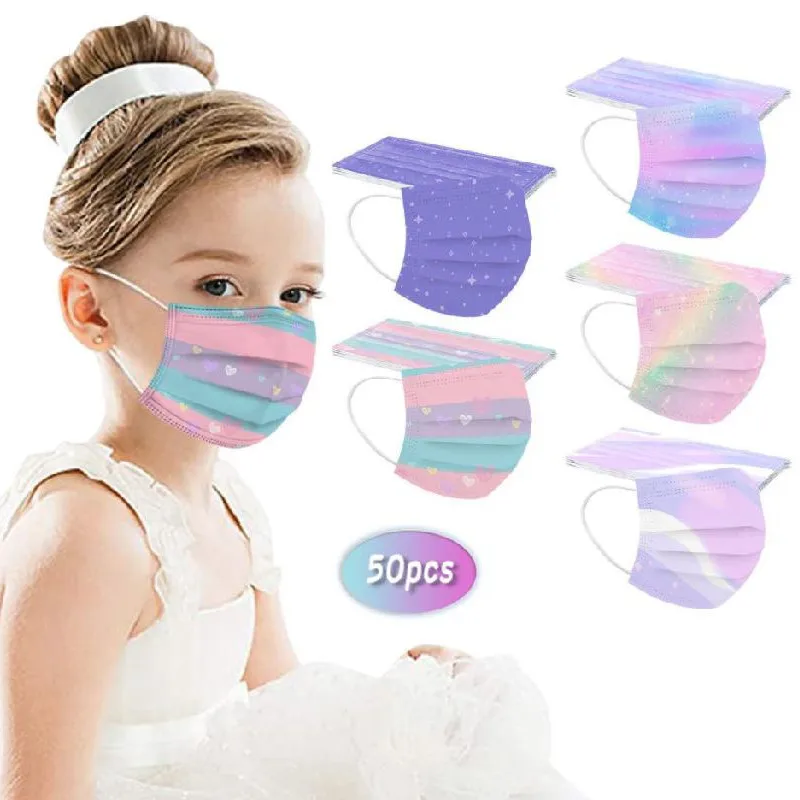 

Детская одноразовая 3-слойная плоская цветная маска для лица с принтом Kawaii градиентная печать meltblow маска подвесной ушной Тип Mondkapjes