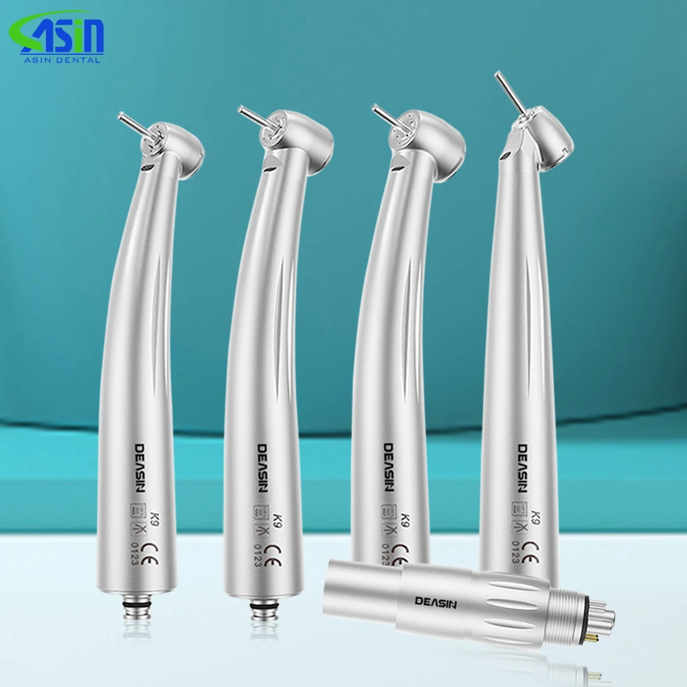 

Dental Optical Fiber LED Turbine High Speed Handpiece 45 degree Min Torque Head 4 Water Spray compatible N type quick coupling