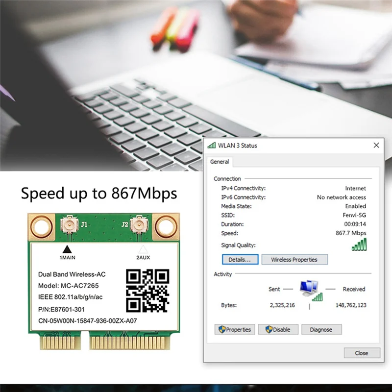 Беспроводная Двухдиапазонная мини-карта Wi-Fi 4 2 Мбит/с Bluetooth 802.11Ac G 5 ГГц