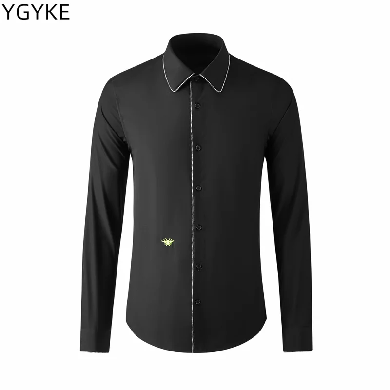 

22 Autumn and Winter Men's New European and American Style Bee Embroidery Long-sleeved Men's Shirts High-end Casual Slim Shirts