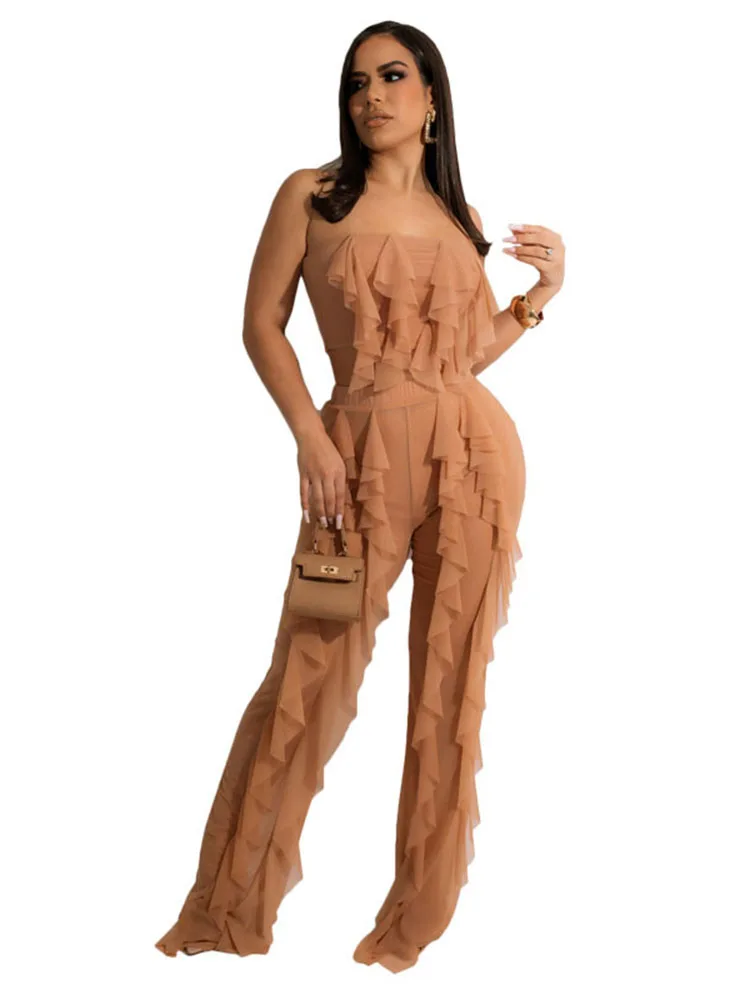 

Szkzk Mesh Tassel Two Piece Clubwear Strapless Set Party Evening Sexy Corset Crop Tops And Pants Night Club Outfits Women Sets