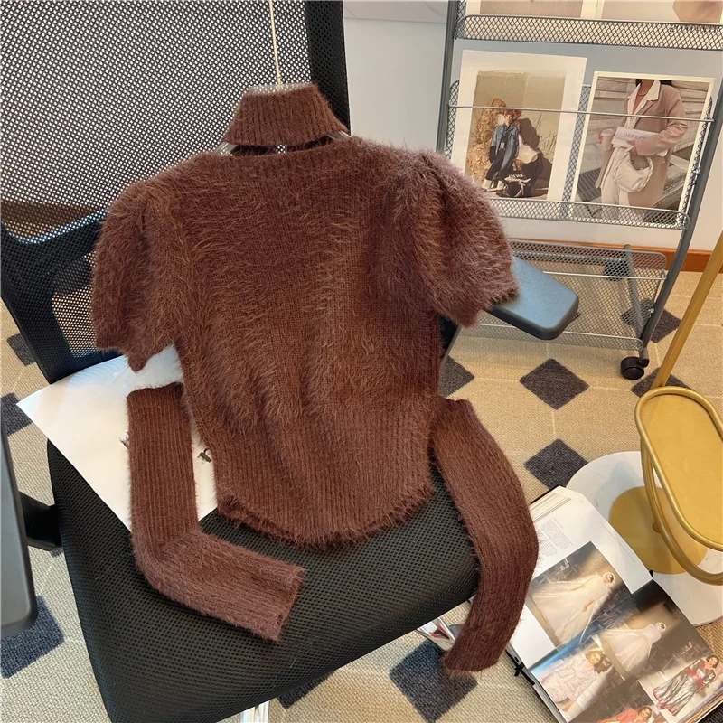 Pure Desire Gyaru вязаный женский свитер на рукавах со стразами осень 2024 новый дизайн