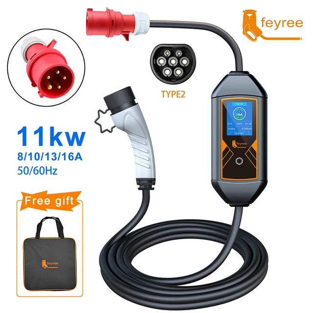 11kw 16a ev portable charger type2 evse charging box electric car charger cee plug iec62196-2 electric vehicle charger