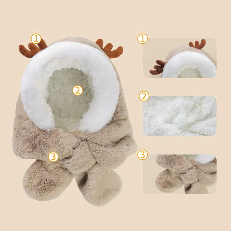 Faux Fur Winter Baby Hat Scarf One-Piece Soft Kids Cap for Girls Boys Cartoon Warmer Neck Ears Baby Bonnet Infant Accessories images - 6