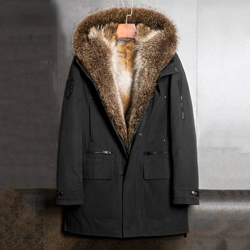 

2022 Winter New Men's Mink Fur Liner Long Coat Stylish Elegant Luxury Hooded Jackets Thermal Thicken Outdoor Parka Clothes