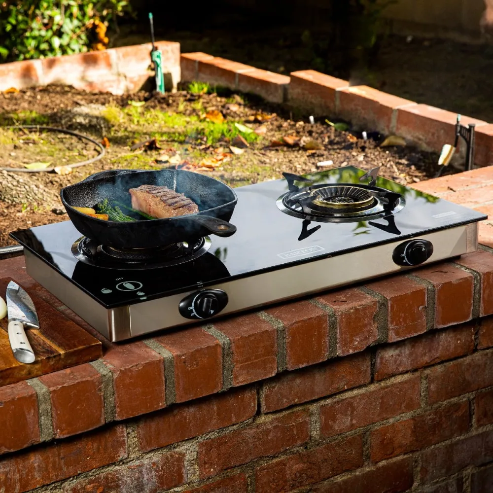 

Dual Burner Stove Ignition LPG, Regulator Propane Stove Outdoor Cooking Camping Cookware Freight Free