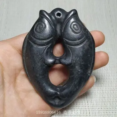 

Exquisite imitation iron meteorite double fish jade hanging